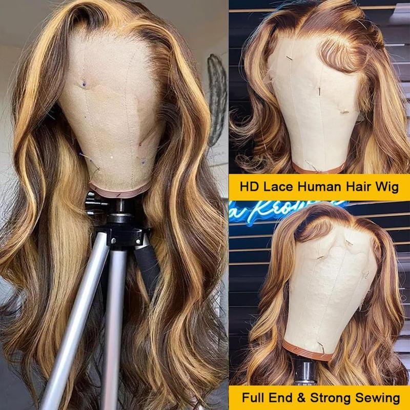 [30“=$89] Yilike Highlight Body Wave Lace Front Wigs Human Hair Honey Blond Ombre Wigs  Body Wave Wig Pre Plucked 13x6 HD Lace Front Wigs Human Hair P4/27 Colored for Women Honey Blonde Ombre Lace Front Wig Human Hair Highlight Body Wave