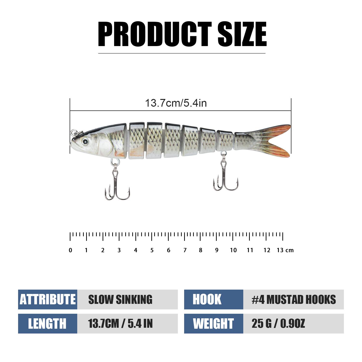 TRUSCEND Easy Catch SwimMax Lures with BKK Hooks 3D Realistic Eyes ABS Material 6 Segments for Bass Trout Walleye Ultra Sharp Treble Hooks Lifelike Fishing Baits