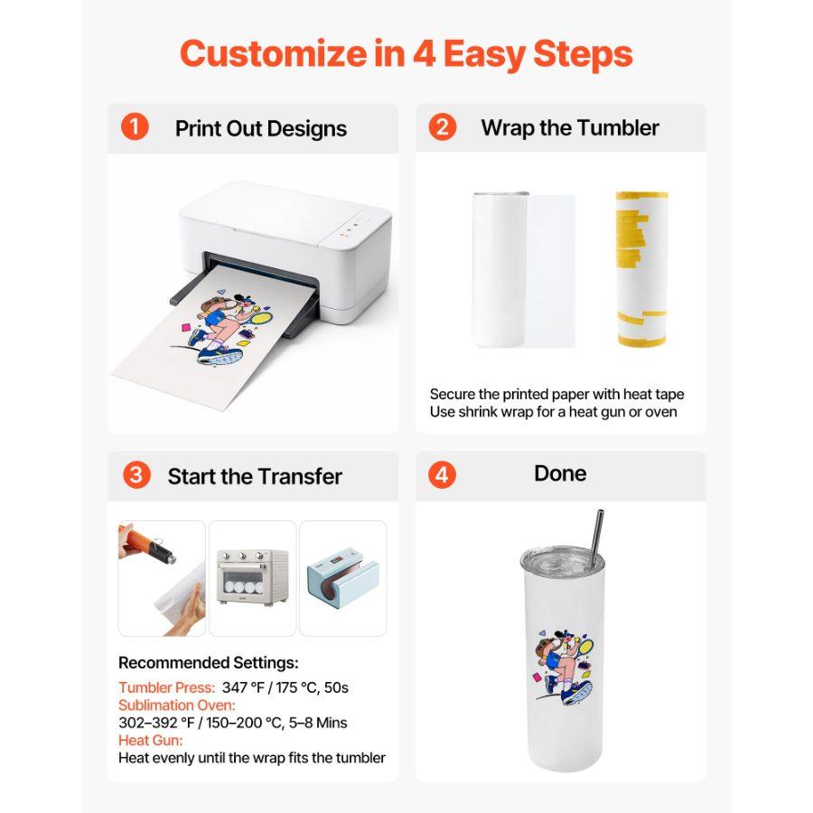 VEVOR Sublimation Tumblers, 4 Pack, 20 oz Skinny Straight Tumblers Bulk, Stainless Steel Sublimation Cups with Lids and Straws, Double Wall Insulated Tumbler Blank, for DIY Personalized Customization