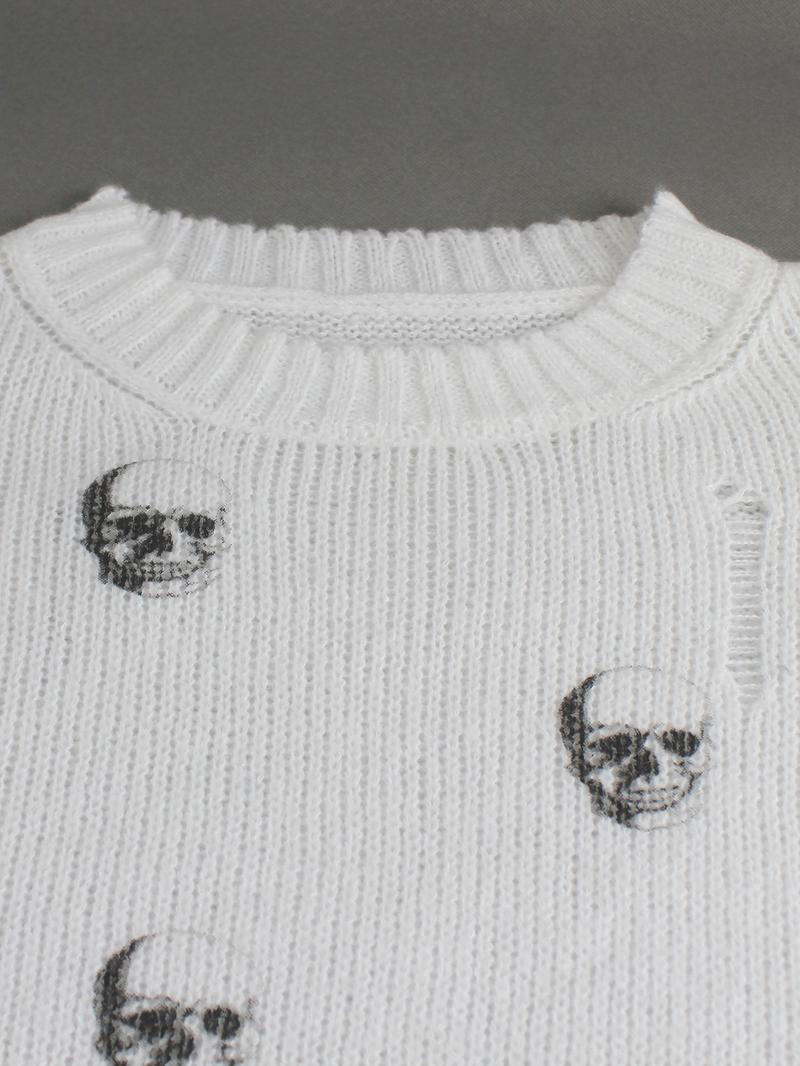 Women's Skull Print Round Neck Sweater, Casual Long Sleeve Crew Neck Jumper for Spring & Fall, Fashion Women's Knitwear for Daily Wear
