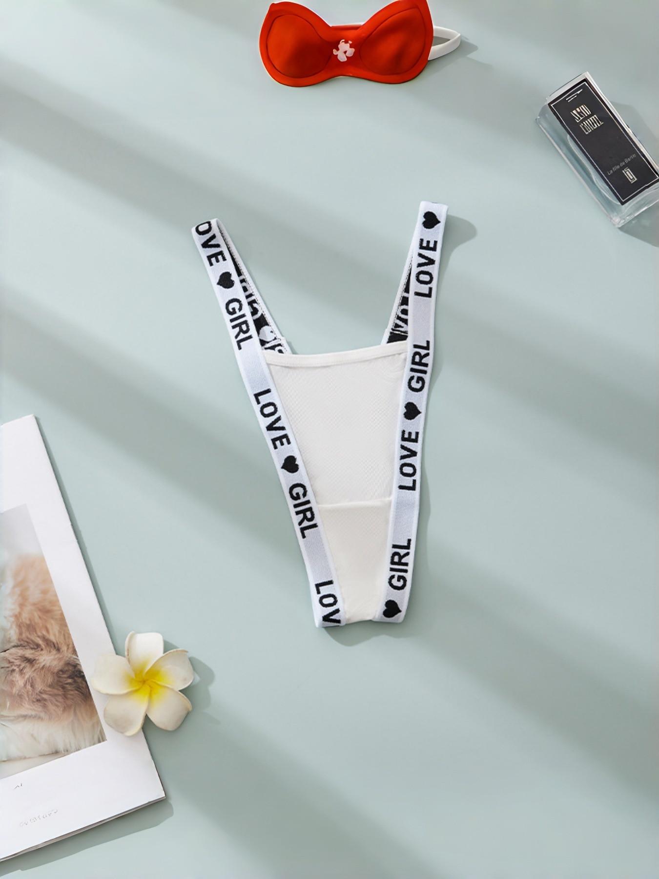 5-Pack Low Waist Sexy Thong Underwear for Women, Personalized Letter Simple T-Style, Comfortable Breathable Lingerie