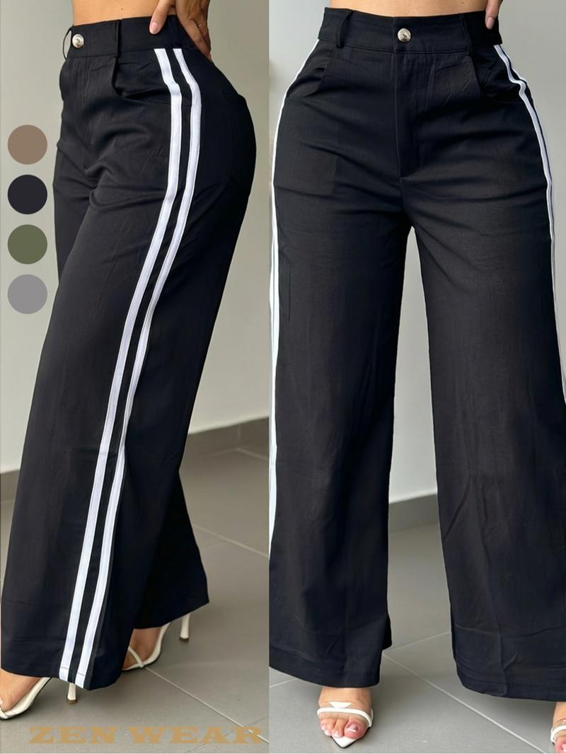 Women's Fall New Long Pants, Side Striped Wide Leg Pants, Vintage Stylish Tall Slim Casual Pants, Fashionable and Comfortable