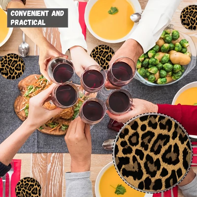 Wooden Leopard Pattern Coaster, 6 Counts/set Heat Resistant Non-slip Decorative Coaster, Decorative Placemat for Home Kitchen & Coffee Shop & Party Wooden Coasters