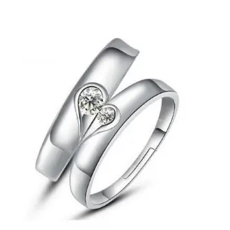 Silver heart diamond ring couple love wedding ring engagement diamond ring men and women marriage wedding heart