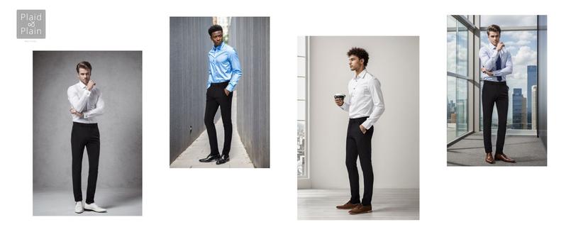 Plaid&Plain Men's Stretch Dress Pants Slim Fit Skinny Suit Pants 7101