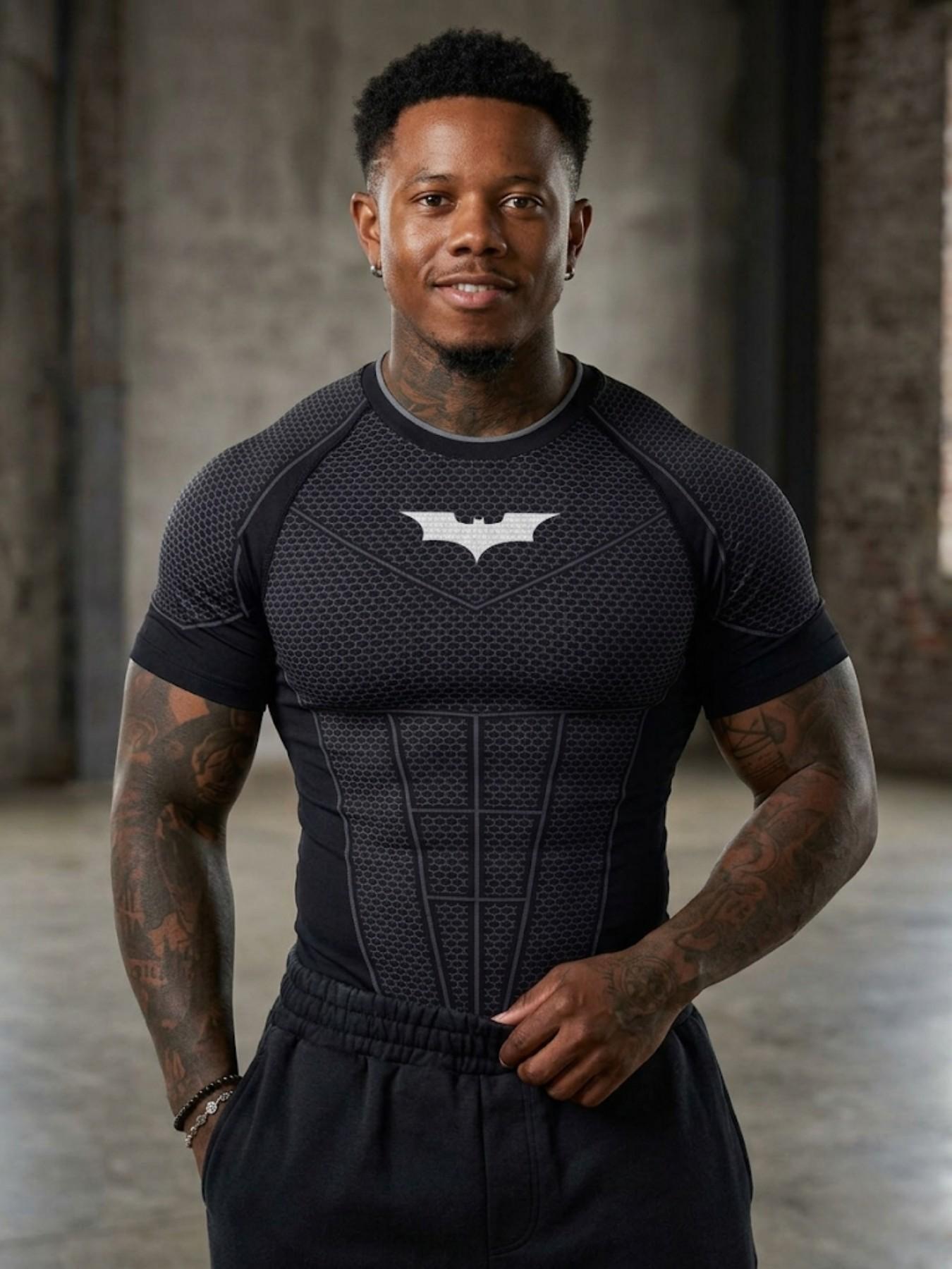 Men's Sporty T-Shirt, Geometric Pattern Short Sleeve Top, High Stretch Street Style, Ideal for Gym, Training, Casual Wear