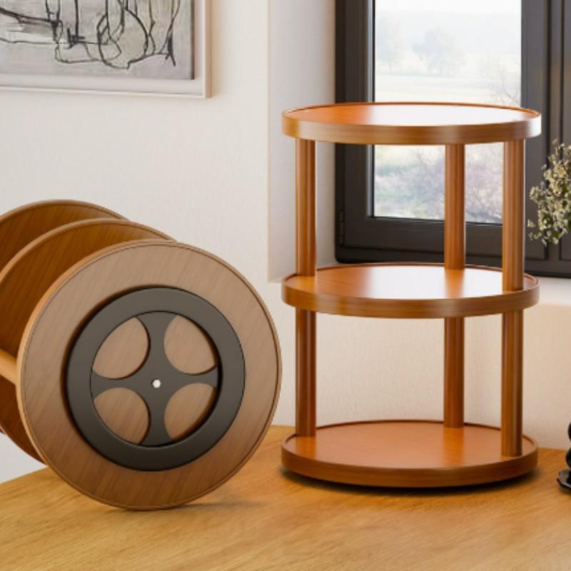 Round Table Three-Tier Storage Rack, Cosmetic Organizer, Perfume Display Stand, Fixed/rotating Base, Indoor Living Room Cup Holder, Bedroom Cosmetics Shelf