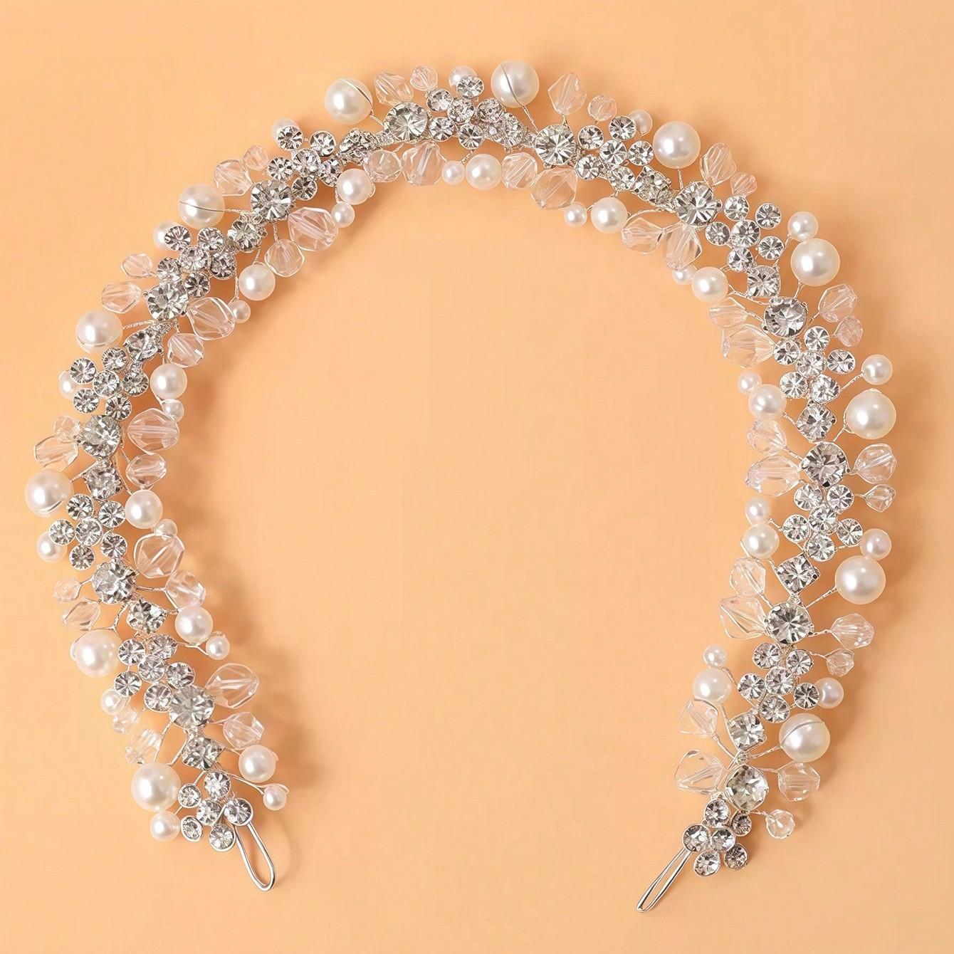 Pearl Rhinestone Flower Alloy Hair Hoop, Sweet Cute Decorative Headband, Luxurious Versatile Bridal Accessory, Perfect for Daily Use and Parties