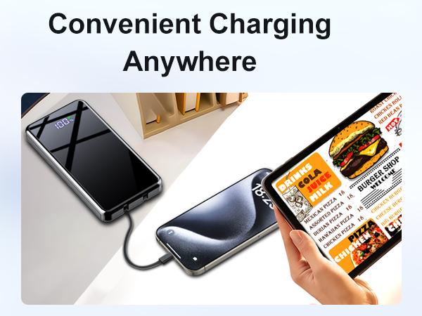 Portable Charger Power Bank - 15000mAh Battery Pack Portable Phone Charger with Built in Cables 22.5W Fast Charging Powerbank Compatible with iPhone Android Samsung Phone, Travel Camping Essential