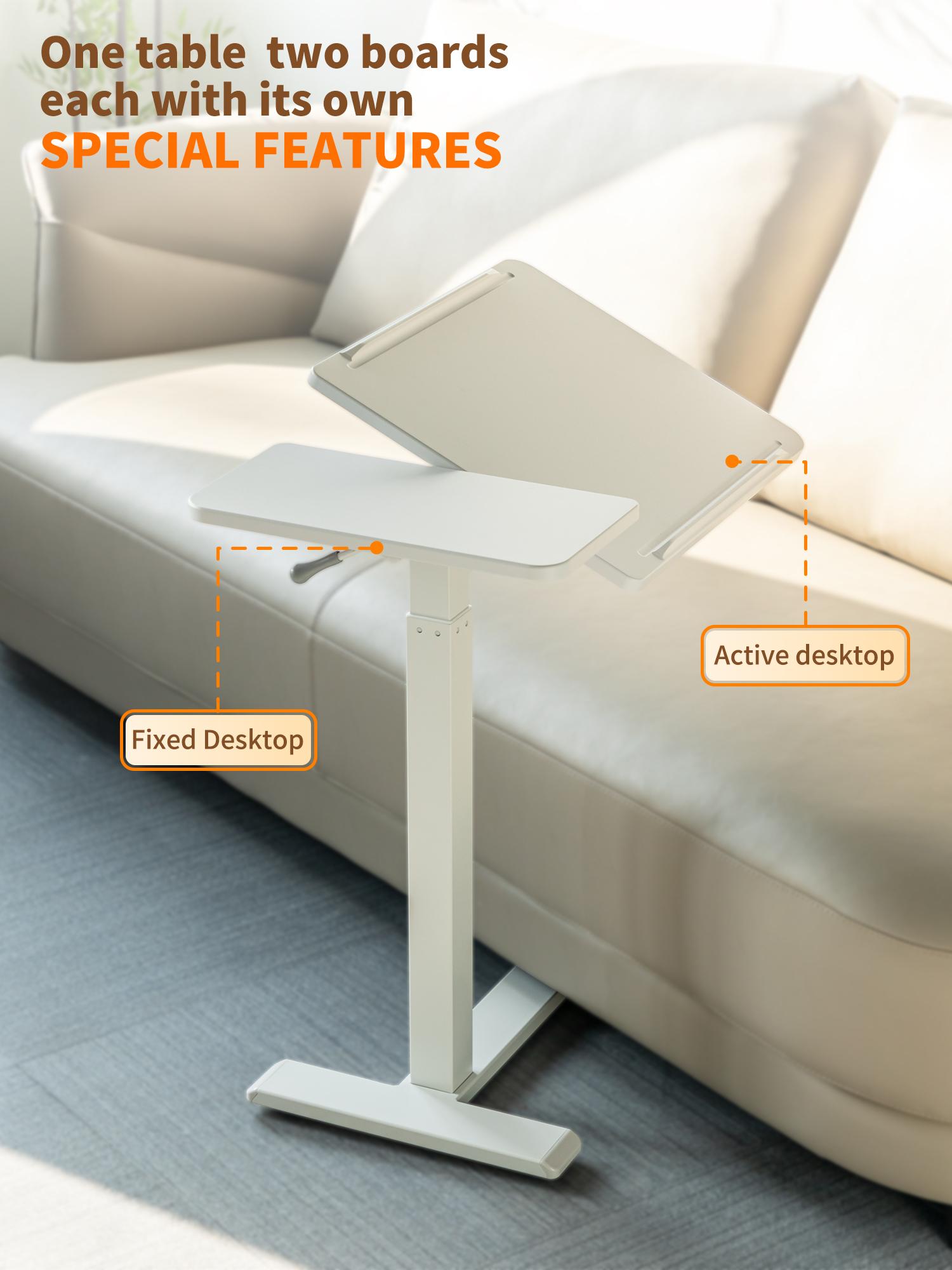 Mobile and Adjustable Bedside Table with a Flipable Desktop! Pneumatic Lift Desk with Wheels, Rolling Laptop Desk Cart, Portable Computer Workstation, Suitable for Both Home and Hospital Use