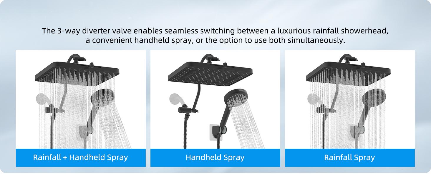 Hibbent Upgraded cUPC Certified 5-spray 13'' Shower Head, High Pressure Rainfall Shower Head, Dual Showerhead Combo with 10-mode Handheld Spray, 12'' Adjustable Extension Arm, 71'' Hose, Shower Holder, Matte Black