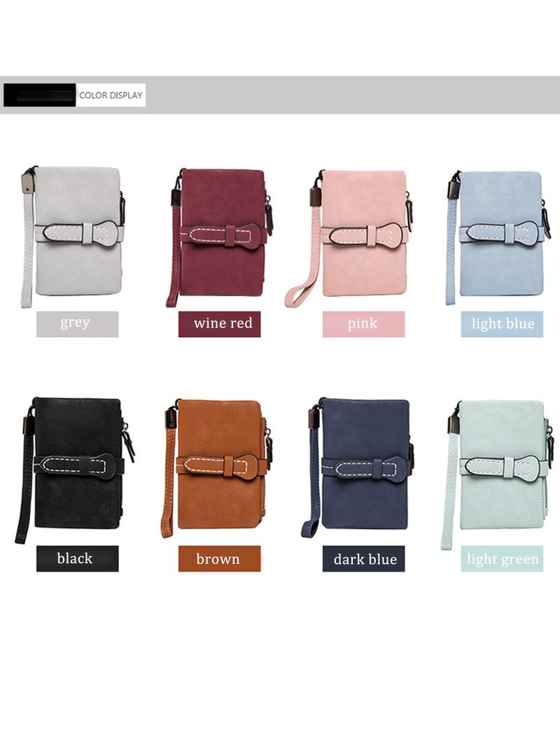 Multifunctional Plain Short Wallet, Vintage Coin Purse with Card Slots, ID Window, Zipper Pocket, Card Holder Organizer, Christmas Gift, Valentine's Day Gift, Ideal Gift