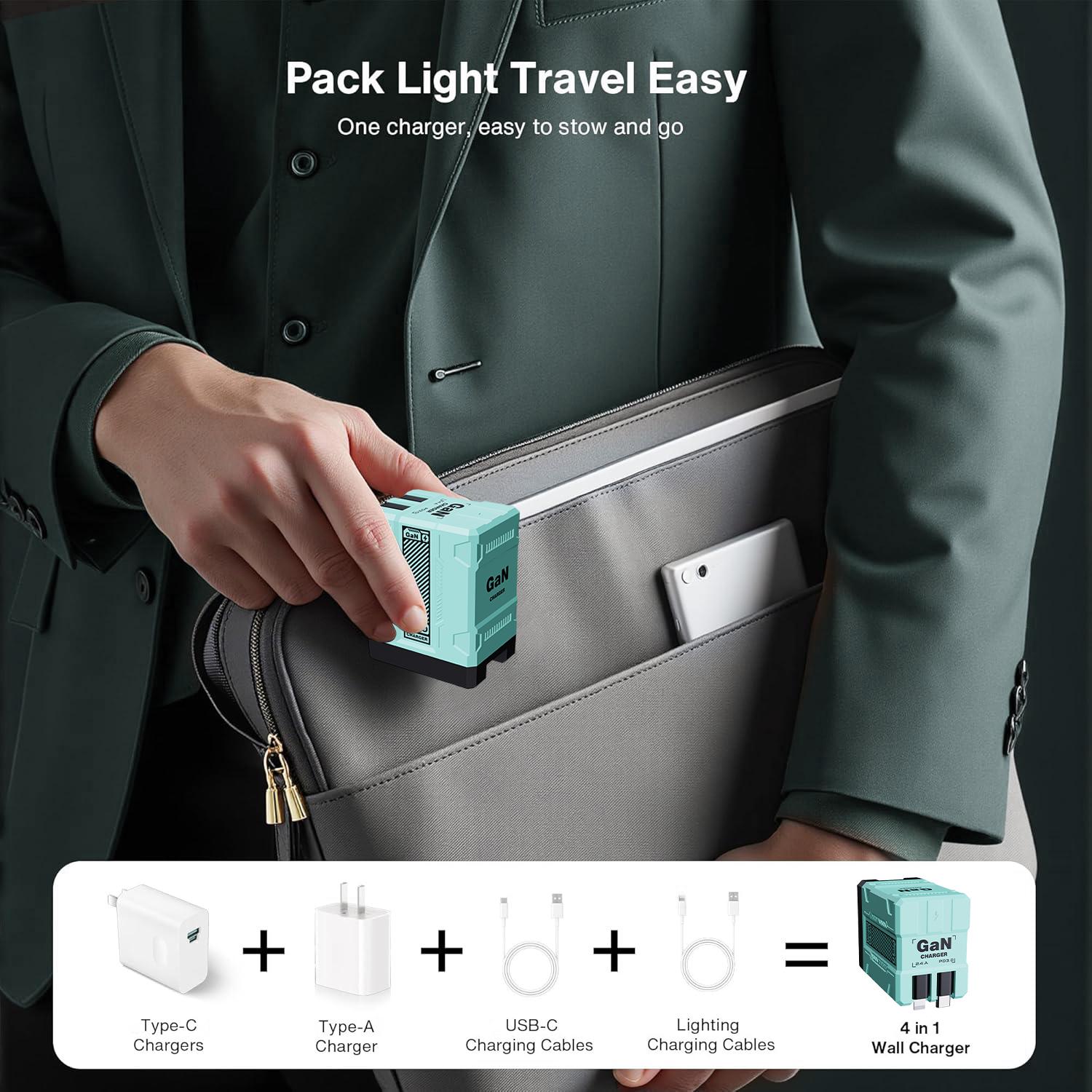 W&O 2 in 1 GaN Charger 80W MAX Fast Charger Folding Charging ortable Yellow Charging Block 2-Port Fast Compact GaN Charger