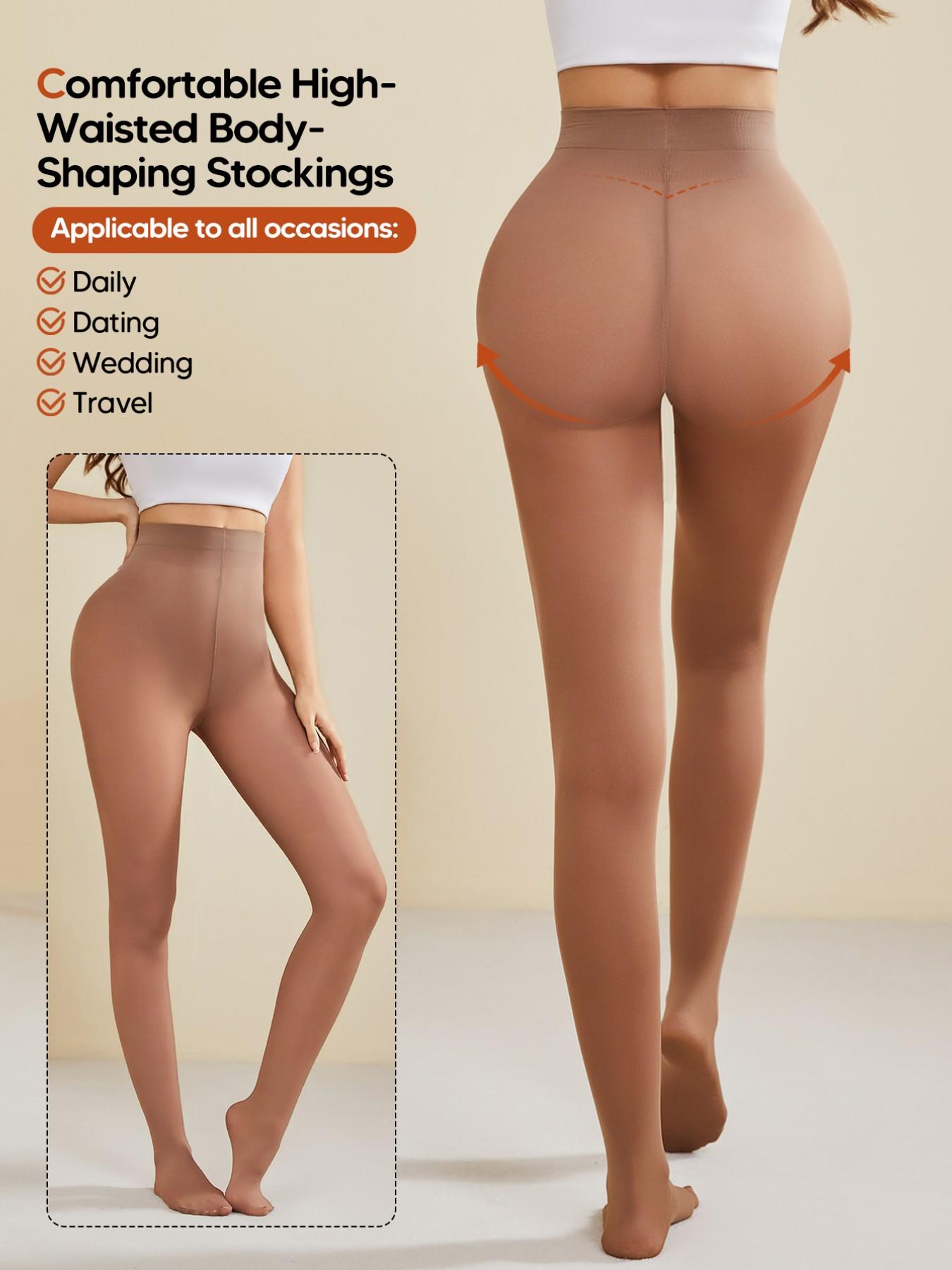 Women's High Waisted Tummy Control Shaping Panty Tights – Butt Lift Graduated Compression Hosiery, VPL-Free Footed Stockings, Black & Brown, Elastic