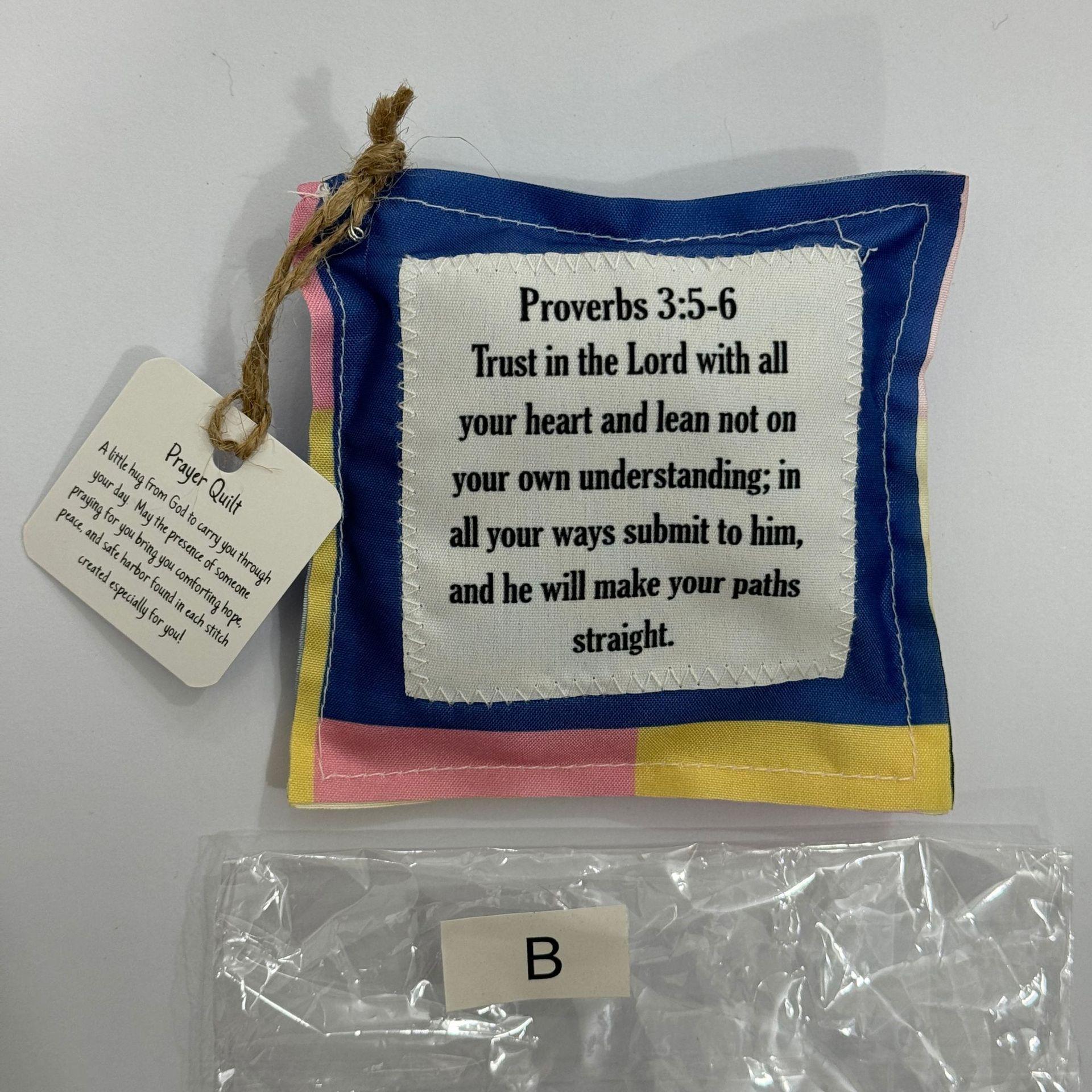 Vintage Prayer Blanket Square with Cross Inside, Mini Handmade Quilt, Colorful Stitched Blessing Poem Throw, Home Decor Gift Idea # GLOBAL PICKS