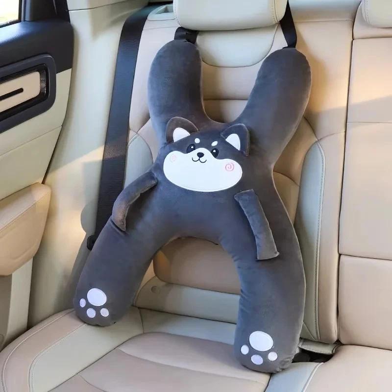 Prevent Leaning Head Back Seat Sleeping Comfort During Long Distance Travel Kids Car Neck Pillow with Seat Belt Safety Sleep Aid