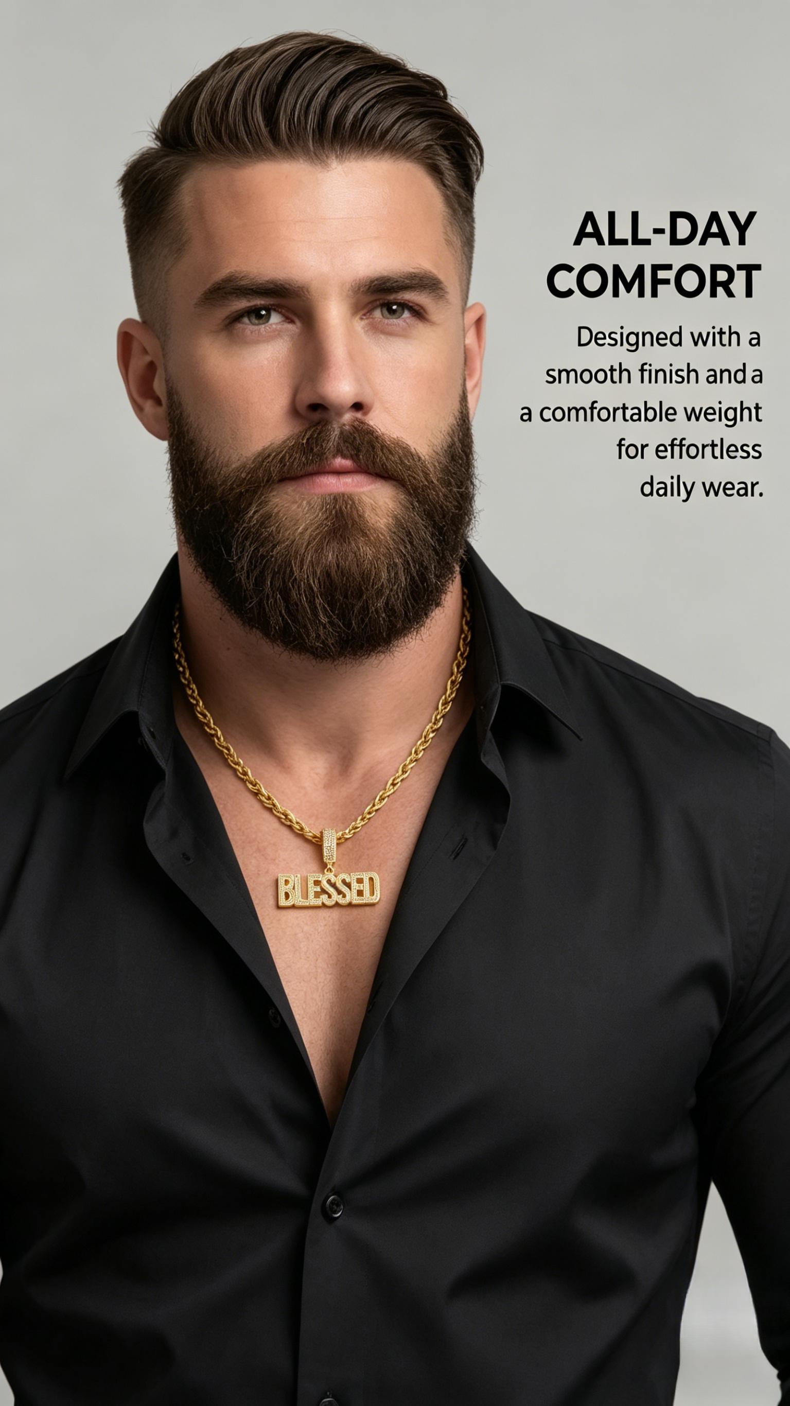 Men's BLESSED Cuban Chain Necklace, Hand-Set Sparkling Crystals