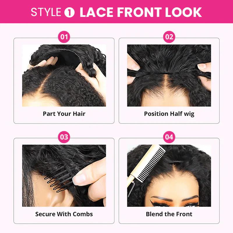 [Glueless 3 in 1 Half Wig] Deep Wave Flip Over Half Wig Human Hair Curly Flip Over Seamless Blend Edges Glueless Drawstring Headband Clip In Wigs for Women Ready to Go Wig Beginner Friendly for Black Women TikTokShopHolidayHaul
