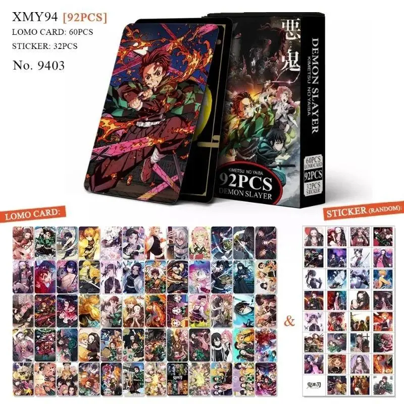 92pcs/set Demons Slayers LOMO Cards Stickers Pack Anime Waterproof High Quality HD Double Side Print Photocards Collection Card