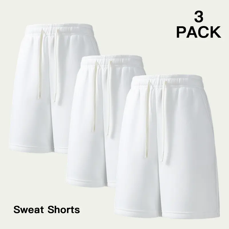 Men's 3 Pack Solid Color Sweat Shorts, Three Same Color Pairs, Relaxed Fit Drawstring Elastic Waist Athletic Lounge Shorts with Pockets for Workouts, Travel and Daily Summer Wear