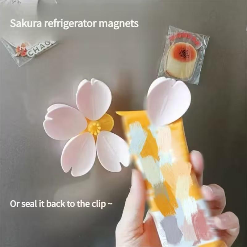 Magnetic Cherry Blossom Bag Clip, Food Sealing Clip for Snacks, Bread, Pet Food, Refrigerator Organization, Kitchen Decor Gift
