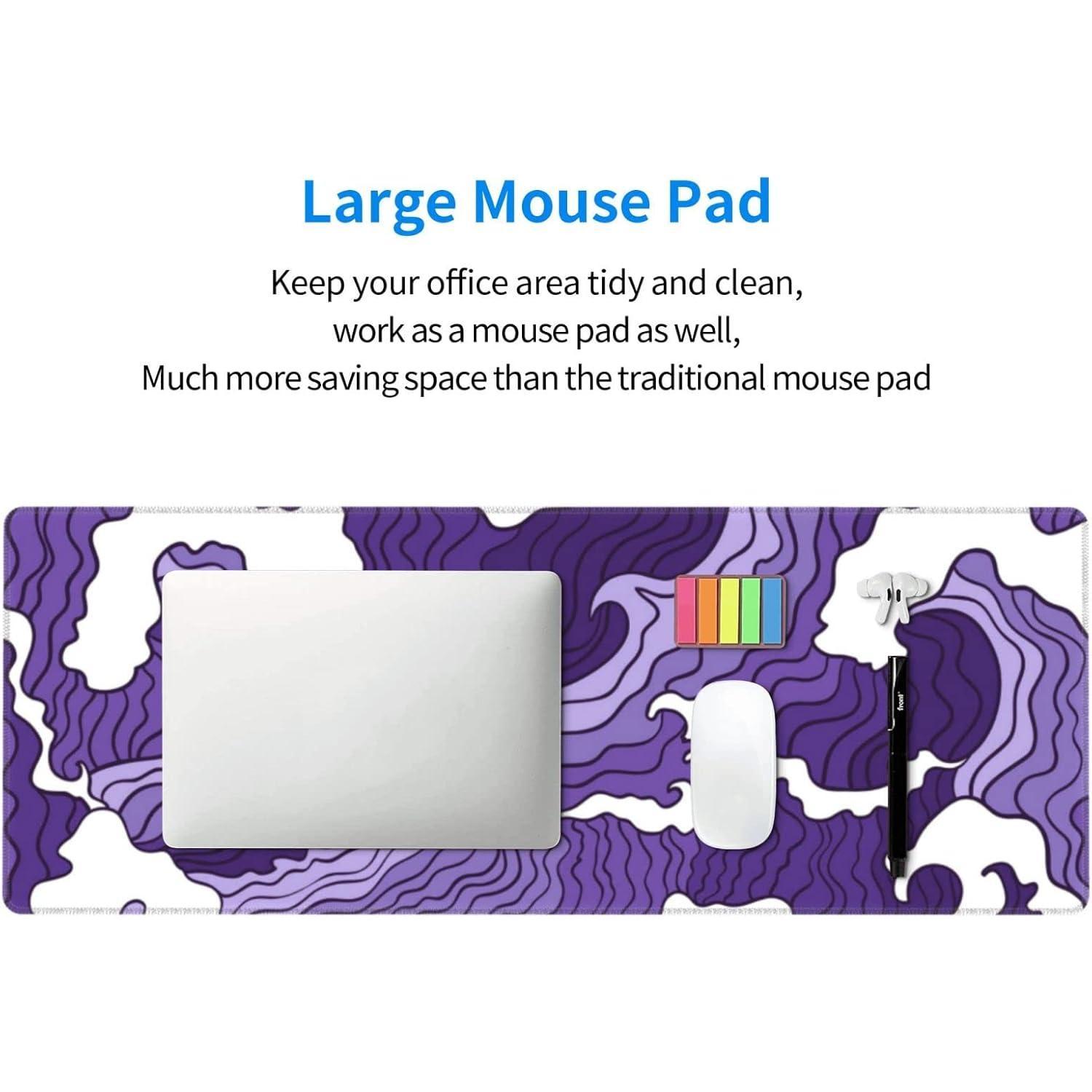 Wave Large  Pad XL Extended Gaming  Pad Mat Desk Pad with Stitched Edge,Full Desk Mousepad for Office,,Keyboard 31.5 X 11.8 Inch (  White Wave)
