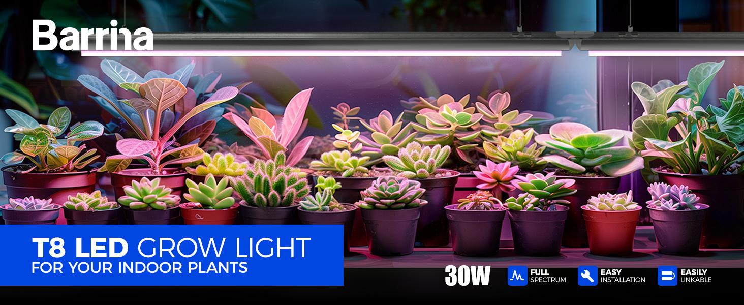 Barrina T8 LED Grow Lights, Full Spectrum, 180W(6 x 30W, 1000W Equivalent), 3ft Grow Light Strips, Linkable Design, Pinkish White, 6 Packs Barrina T8 LED Grow Lights, Full Spectrum, 180W(6 x 30W, 1000W Equivalent), 3ft Grow Light Strips, Linkable Design, Pinkish White, 6 Packs