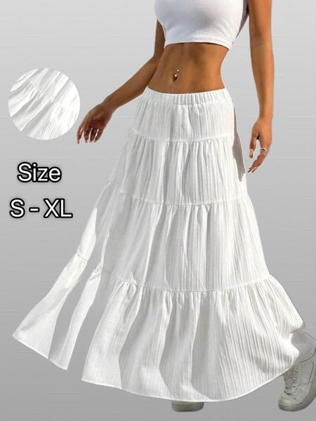 Women'S Casual White Pleated Maxi Skirt with Tie Waist - Loose, Flowy Design for Spring and Summer, Spring Casual Wear | Pleated Skirt | Wide Leg Skirt