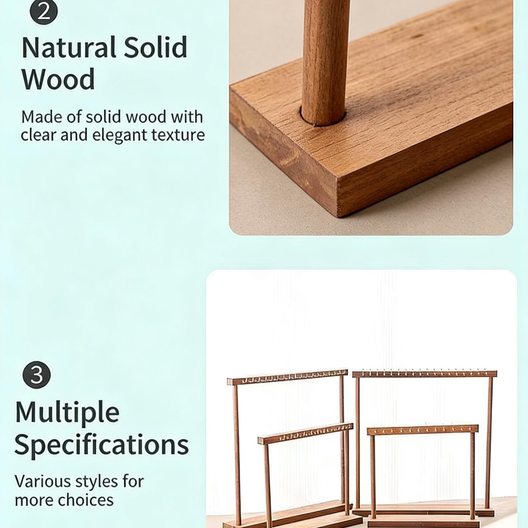 Walnut Color Necklace Display Stand, Solid Wood Jewelry Holder, Handmade Bracelet Pendant Rack, Wooden Storage Organizer