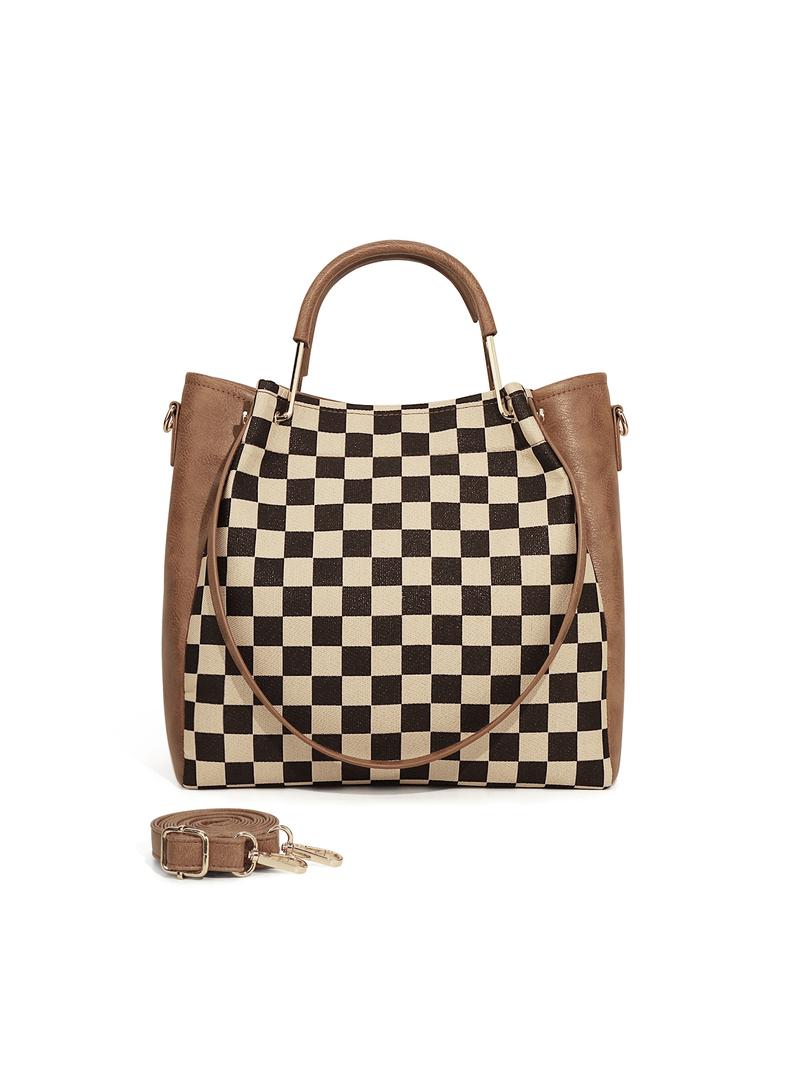 Women's Fashionable Checkered Handbag Set, Including Large Capacity Handbag & Crossbody Bag, Trendy Versatile Daily Commuting Bag Set