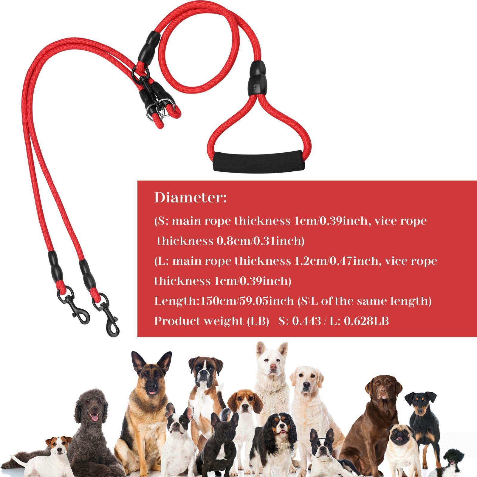 Double Dog Leash for 2 Dogs - Size L, Padded Handle, 360° Swivel No-Tangle Pet Walking & Training Lead rope traction dual campingessentials