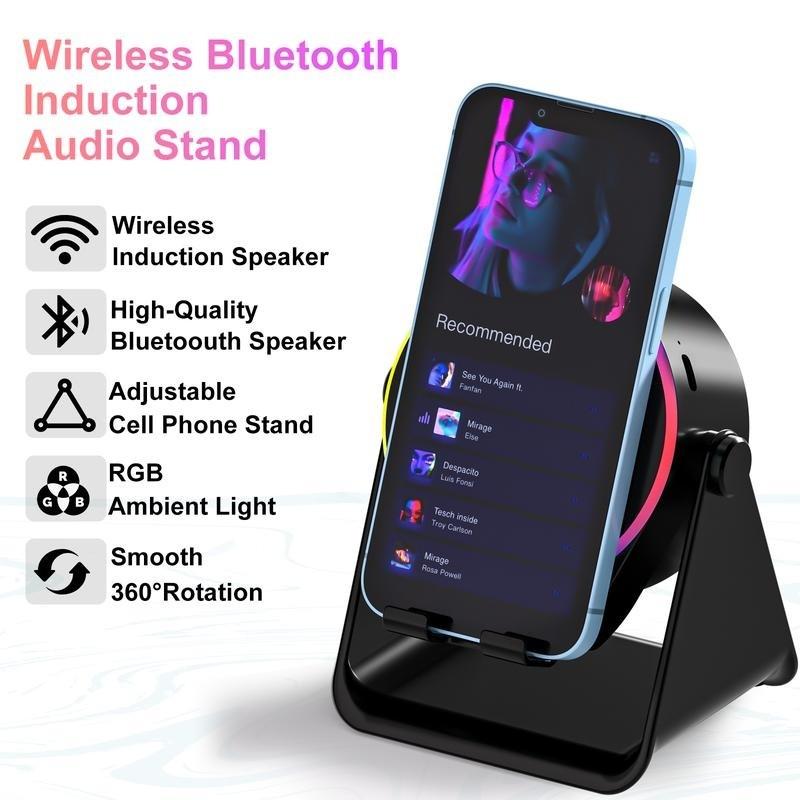 4-In-1 Wireless Bluetooth-compatible Speaker with LED, 360° Rotating Stand, Portable Desktop Holder, Ideal for Home, Shower, Outdoor, Travel Gifts