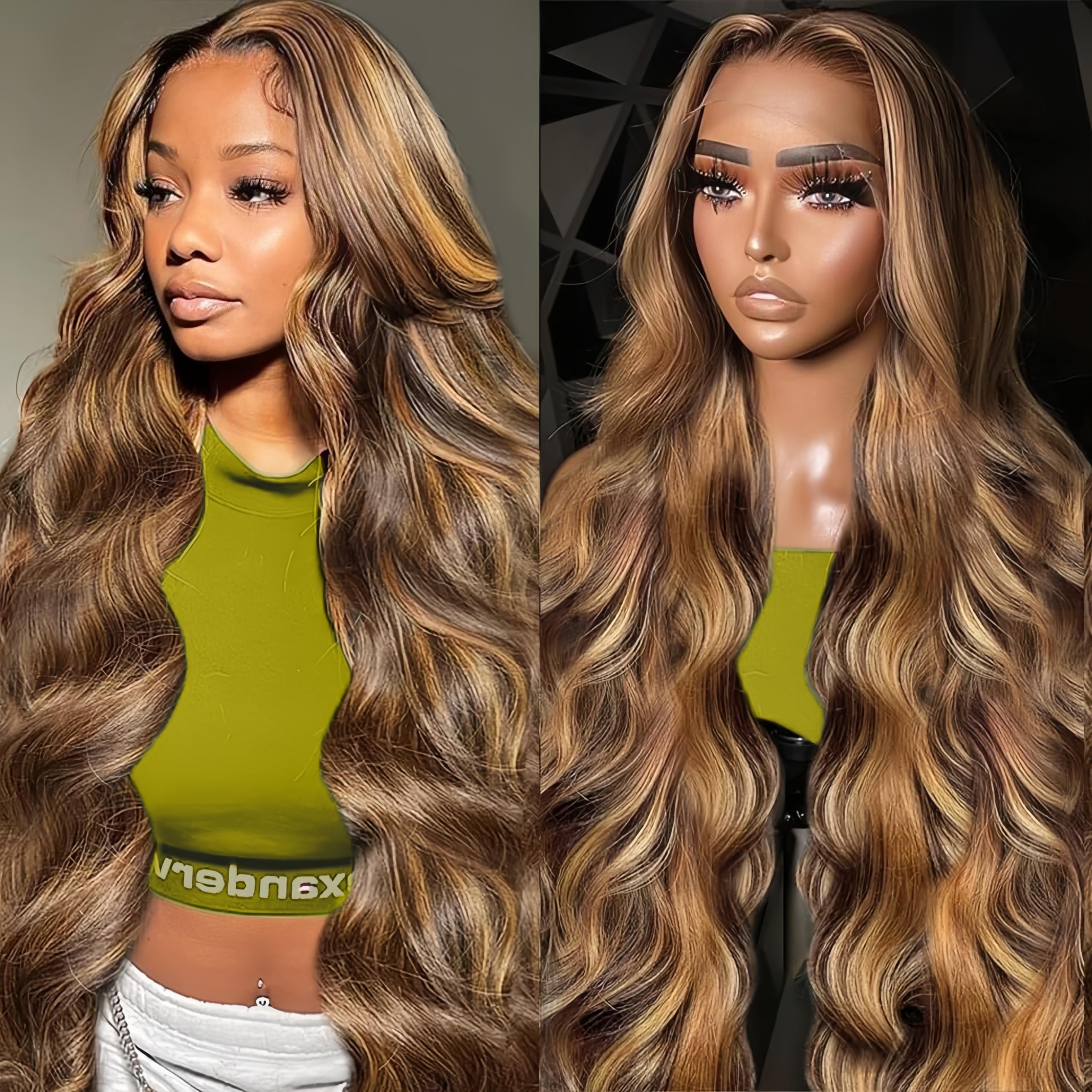 Highlight 13x4 HD Body Wave Lace Front Wigs Human Hair Honey Blonde Ombre 4/27 Lace Front Wig Human Hair Pre Plucked 180% Density Frontal Wigs for Women