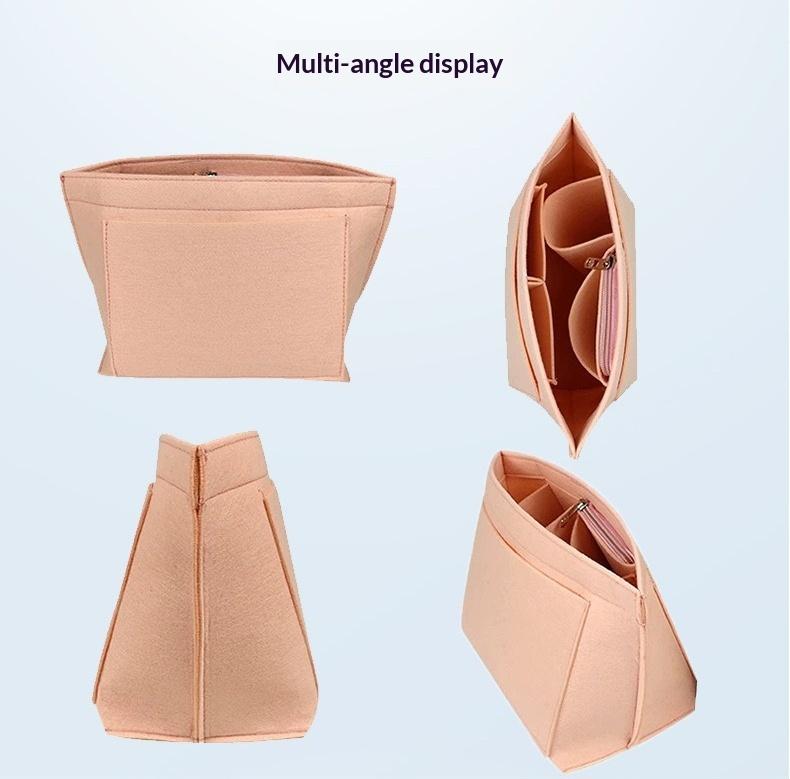 Felt Inner Bag Large Capacity Cosmetic Organizer Bag Thickened Dumpling Shaped Liner Pouch Minimalist Soft Felt Storage Bag Multi Compartment Design Portable Makeup Arrangement Handbag For Daily Commute Travel And Daily Beauty Supplies Storage