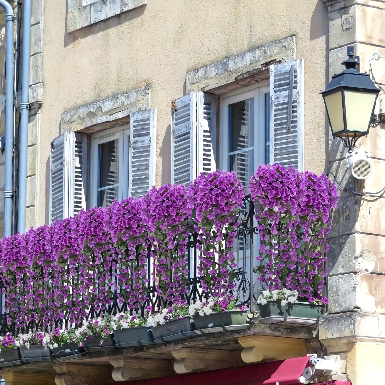 Faux Big Hydrangea Violet Hanging Vines, Durable Plastic Silk Flower Garlands, Balcony Railing Wedding Decor, Home Indoor Outdoor Wall Hangings, Plastic Faux Flowers
