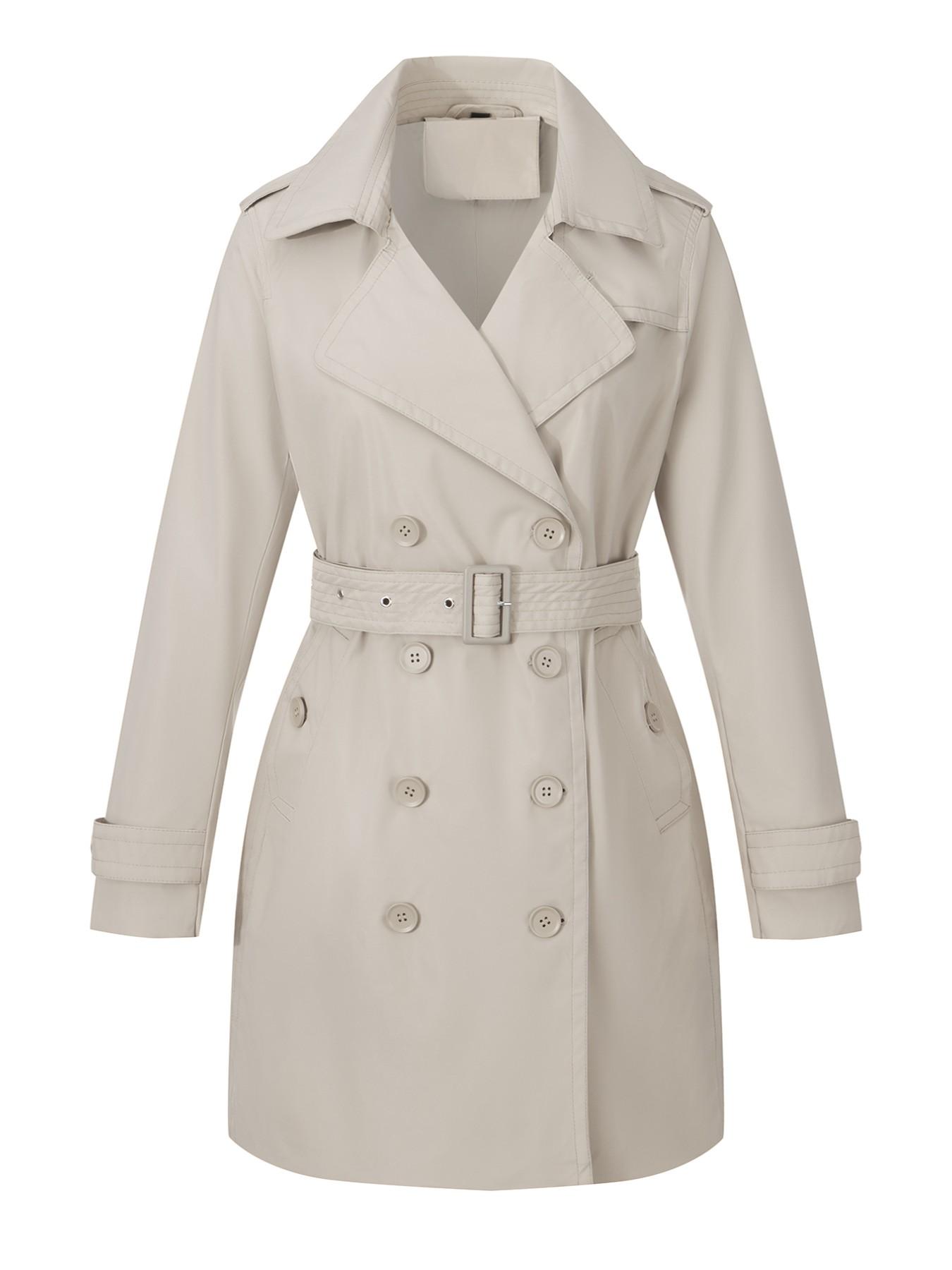 Women's Spring Windbreaker Jacket, Mid-Length Casual Commuter Coat, Long Sleeve Fitted Design with Pockets, Includes Belt, All Seasons