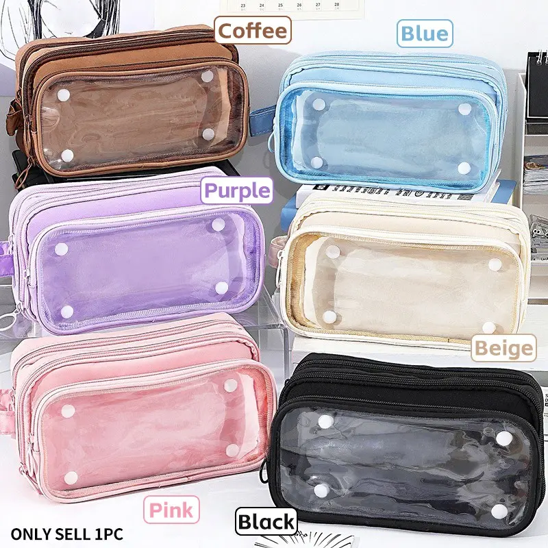 Transparent Detachable Pencil Case, DIY Large Capacity Canvas Bag, Zipper Closure, Unisex School Supplies Organizer, High-End Design, Classroom Supplies, Desk Supplies
