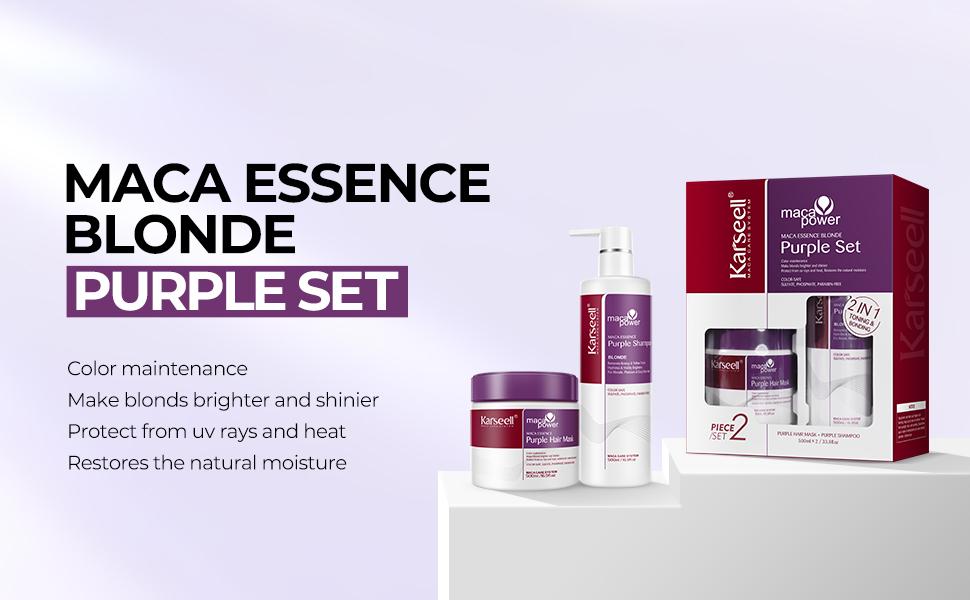 Karseell maca power Purple Hair Mask and Purple Shampoo Set, Neutralizes Brass & Yellow Tones for Blonde, Gray, Silver Color Treated Hair, 2 x 16.9floz Haircare Silky Smooth Moisturizing Uv