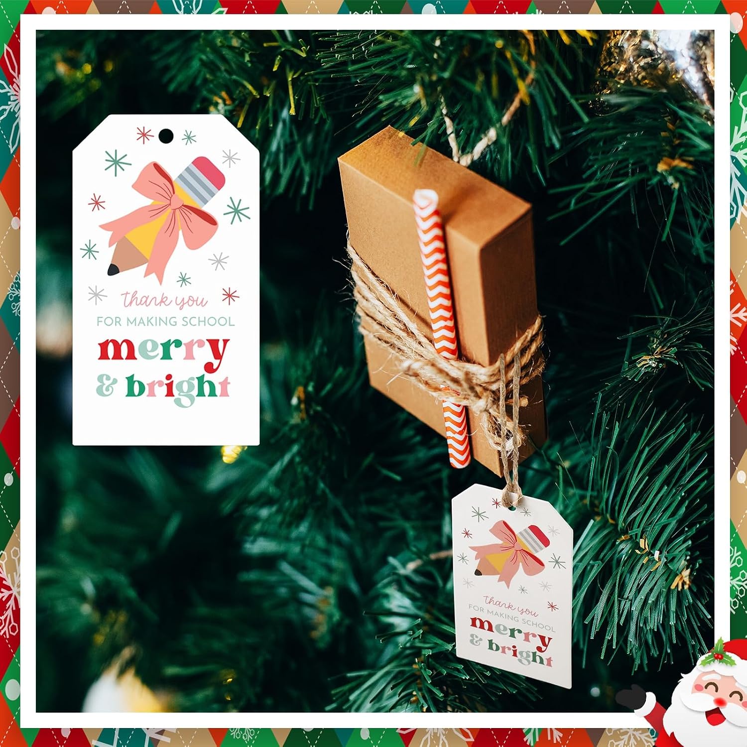 100 count Christmas Presents Tags Thank You Merry & Bright Christmas Tags Xmas Appreciation  Labels with String for Xmas Holiday Teachers Classmates  Wrapping Decor