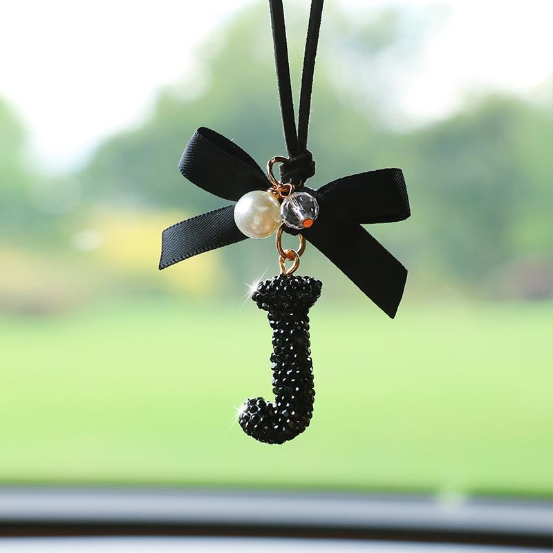 Fashion Bow Car Pendant, Letter Design Rearview Mirror Decoration, Perfect Gift for Holidays & Birthdays, Elegant Auto Accessory, Girly Car Accessories