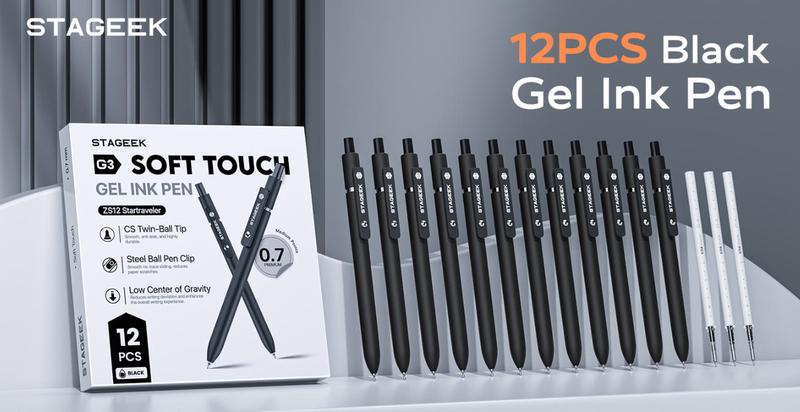 STAGEEK Gel Pens 12PCS Black Gel Pens with 3 Extra Refills, Quick Dry Black Ink Pens Fine Point Smooth Writing Pens for Bible Study,0.7mm/0.5mm Quick Dry Black Ink Pens, Office, Note Taking, School Supplies, Nurse Aesthetic(Black Gray White & Morandi)