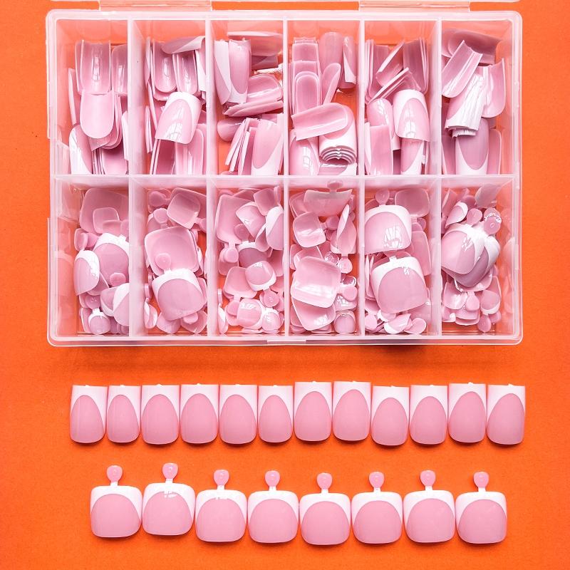 312Pcs Glossy Short Square White French Manicure Fake Nails Set For Hands & Feet,  Pink French Press On Nails,  Full Cover Detachable DIY Nail Art Decorations Suitable for Daily wear by women and French Tip Nails