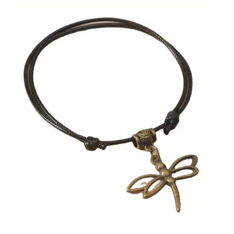 [Bohemian|Leather Rope] Bohemian Leather Rope Anklet | Ethnic Dragonfly Drawstring Foot Jewelry | Retro Versatile Vacation Souvenir