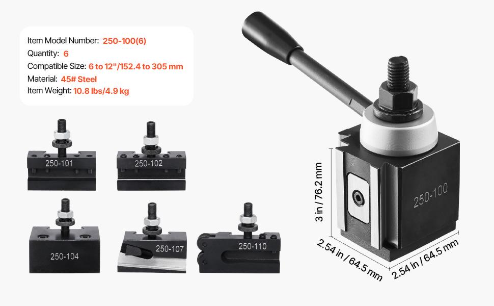 VEVOR Quick Change Tool Post Set, 6 Pcs, Includes Lathe Tool Holders, Piston Type Tool Post with Turning Tool Holder Accessories, Fit for Mini Lathe Metal Lathe 6-12 Swing, Durable Steel Material