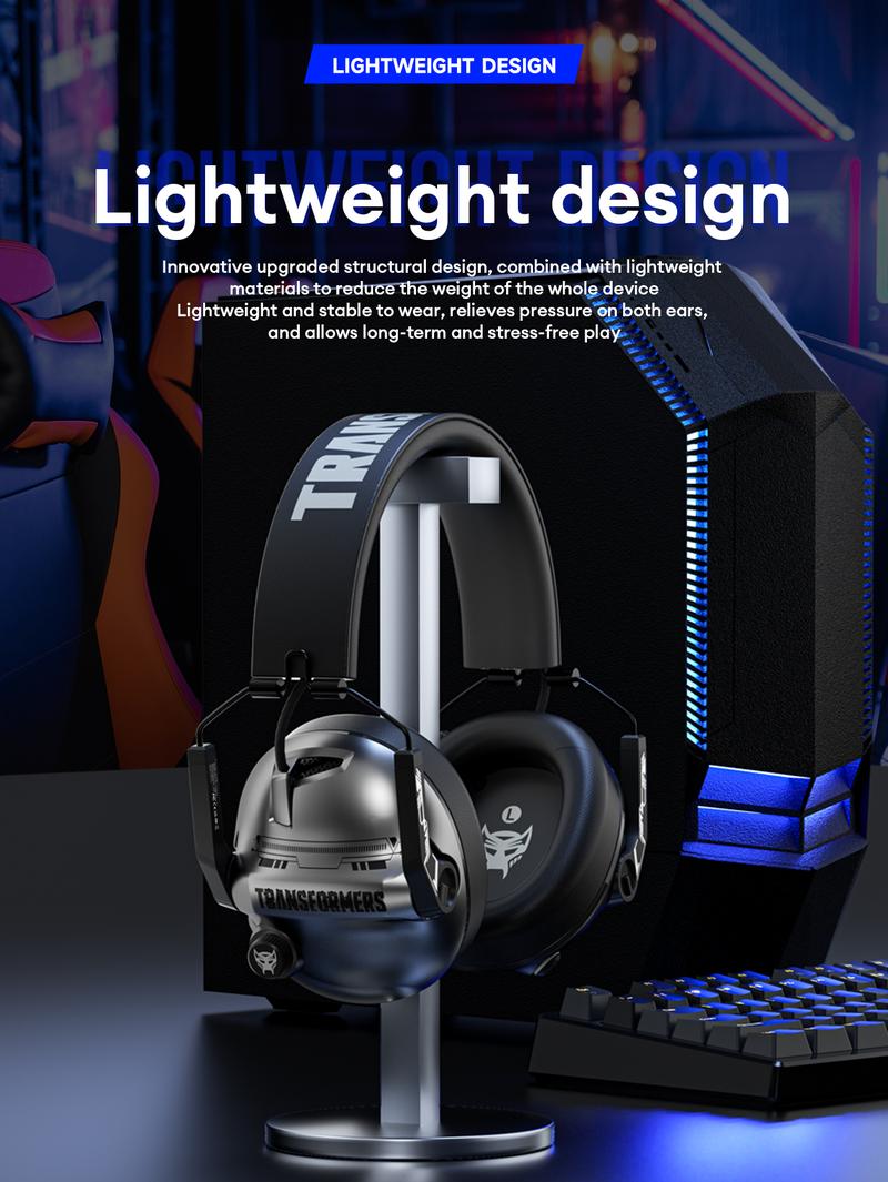 TRANSFORMERS G03 Wireless Gaming Headset with 2025 Bluetooth 6.0, Protein Leather Ear Caps for Excellent Sound Insulation, Multi-Function Button for Easy Control, Retractable High-Sensitivity Microphone, High-Performance Gaming Headphones