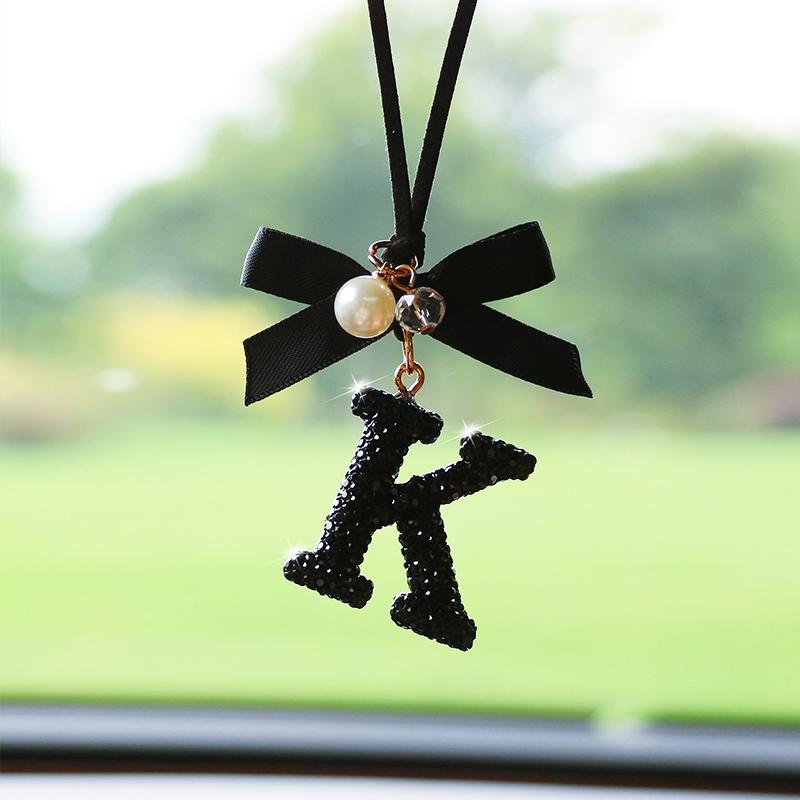 Fashion Bow Car Pendant, Letter Design Rearview Mirror Decoration, Perfect Gift for Holidays & Birthdays, Elegant Auto Accessory, Girly Car Accessories