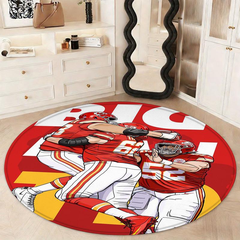 1pc American Football Player Round Rug, Durable Non-Slip, Ideal for Gaming Room/fan Zone Decor, Sports Theme Indoor Carpet