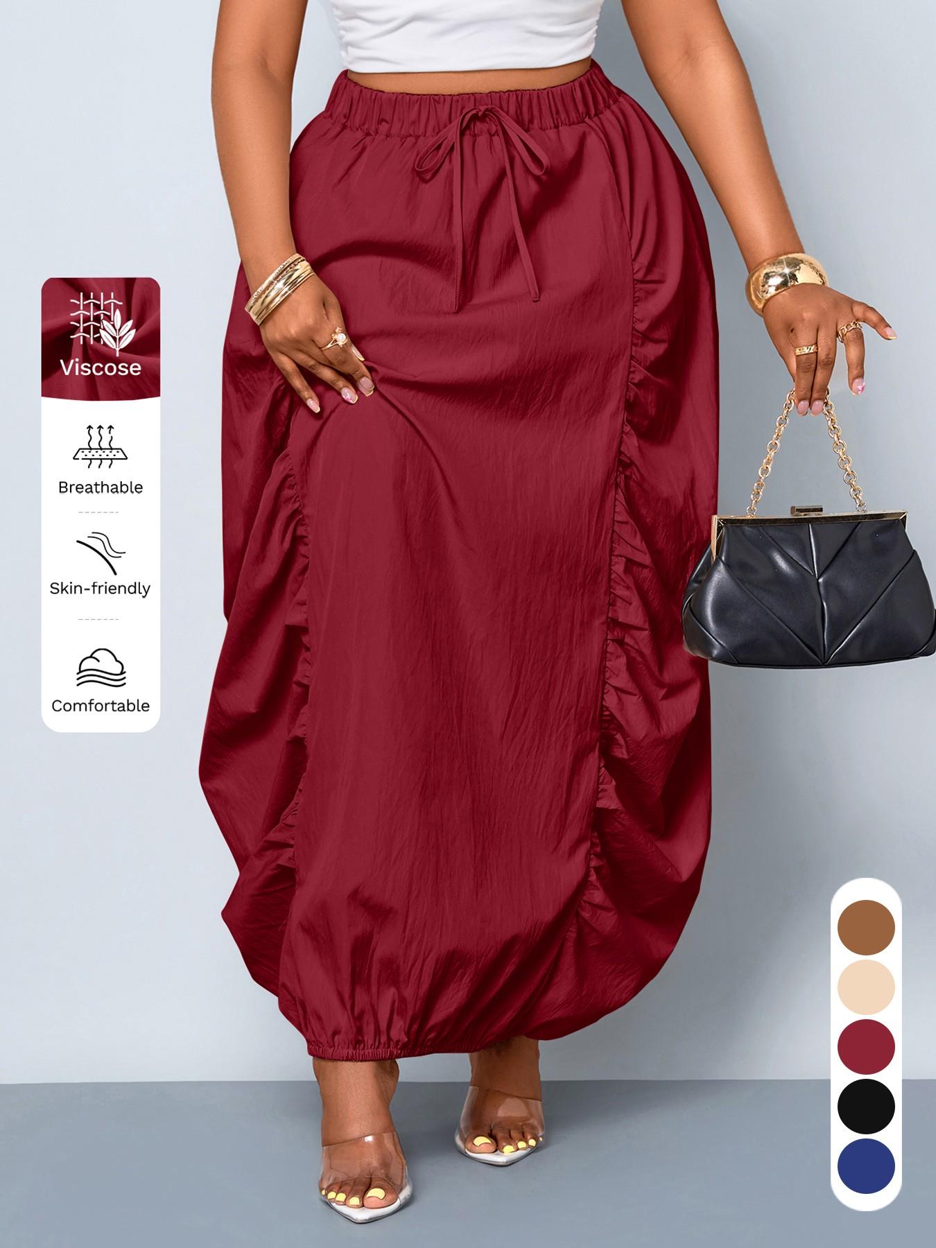 Plus Size Women Solid Color Maxi Skirt Elastic Waist, Casual Elegant for Work and Daily Wear for All Season Wear