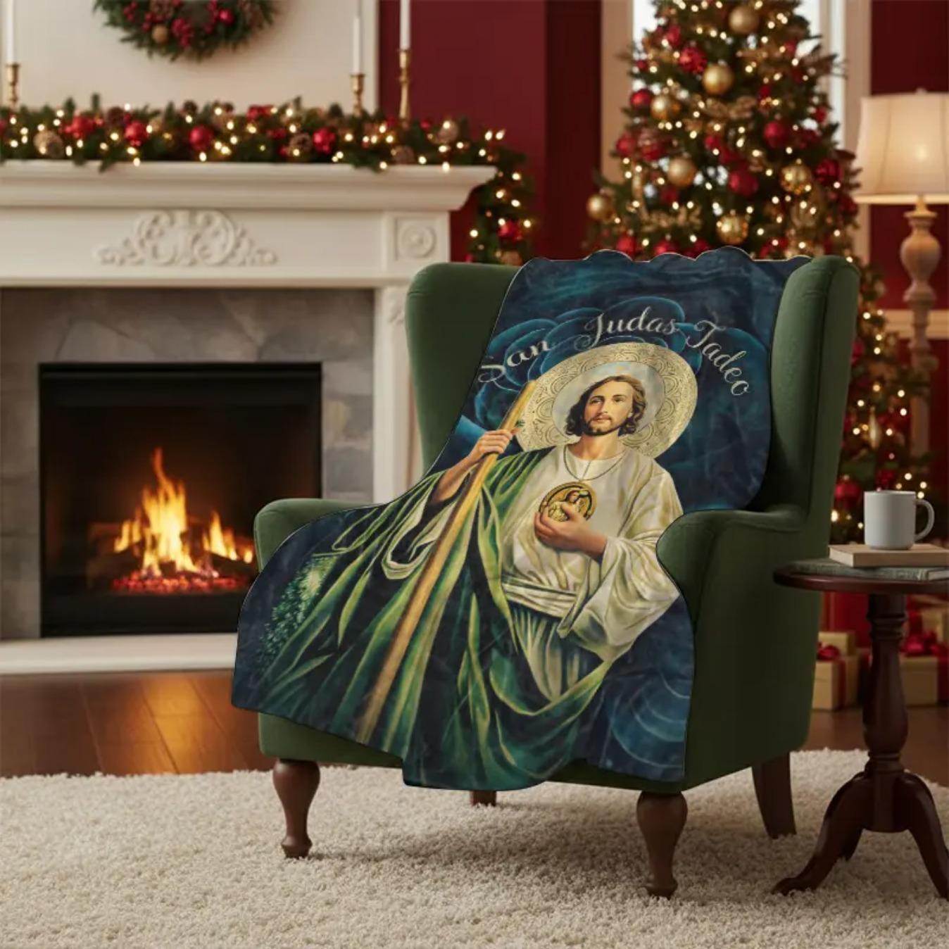 Blessed San Judas Tadeo Art Flannel Blanket Soft Fleece Throw Blanket for Bed Sofa Couch Cozy Warm Faith Inspired Religious Prayer Blanket Lounge Essential Home Decor Gift for Birthday Christmas Easter