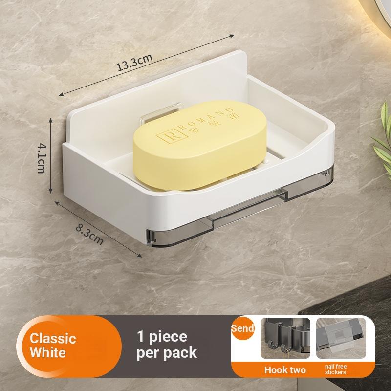 Wall-Mounted Soap Drying Rack, No-Drill Bathroom Soap Holder, Simple Design with Hook, Water-Resistant Soap Box, Home Use